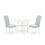 HomeStock 3-Piece Linen White Finish Round Solid Wood Top with Dropleaf Dining Table Set