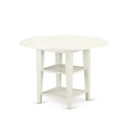 Table de salle à manger 3 pièces en bois massif à plateau rond et abattant, finition blanc lin