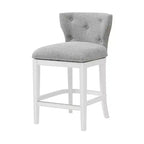 Lot de 2 tabourets de bar pivotants hauteur comptoir blancs : Tissu en lin, Clous décoratifs, Pivot à mémoire de position