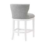 Lot de 2 tabourets de bar pivotants hauteur comptoir blancs : Tissu en lin, Clous décoratifs, Pivot à mémoire de position