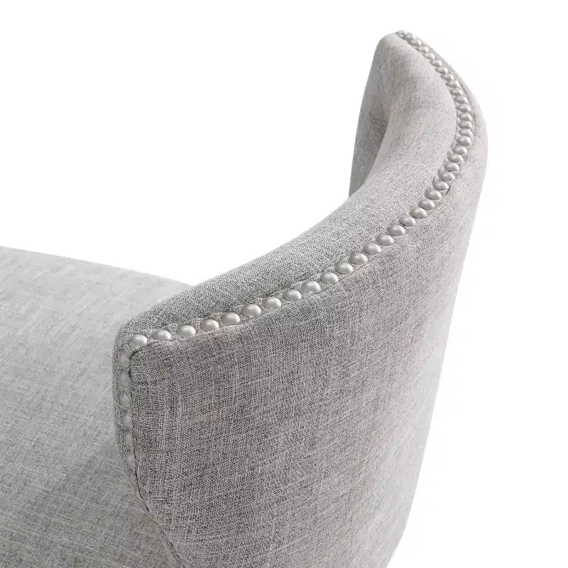 Lot de 2 tabourets de bar pivotants hauteur comptoir blancs : Tissu en lin, Clous décoratifs, Pivot à mémoire de position