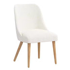 Chaise de salle à manger rembourrée blanche : Moderne du milieu du siècle, Tissu bouclé, Pieds fuselés