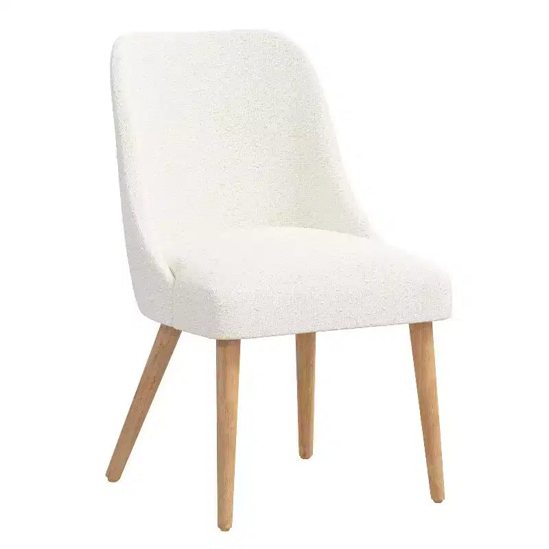 Chaise de salle à manger rembourrée blanche : Moderne du milieu du siècle, Tissu bouclé, Pieds fuselés