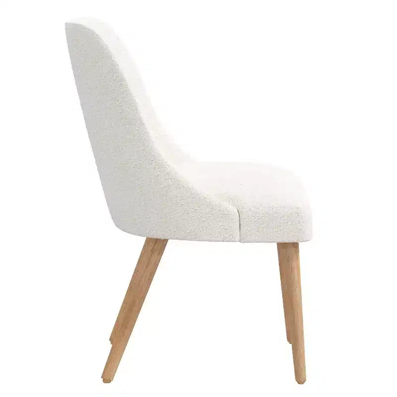 Chaise de salle à manger rembourrée blanche : Moderne du milieu du siècle, Tissu bouclé, Pieds fuselés