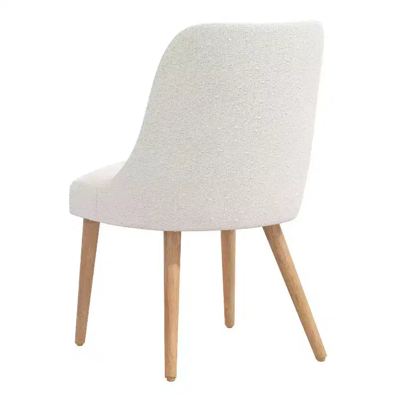 Chaise de salle à manger rembourrée blanche : Moderne du milieu du siècle, Tissu bouclé, Pieds fuselés