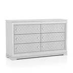 Commode 6 tiroirs argentée : Style Glamour de Luxe, Panneaux Miroir, Façades de Tiroirs Effet Crocodile