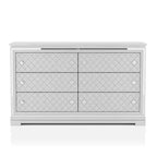 Commode 6 tiroirs argentée : Style Glamour de Luxe, Panneaux Miroir, Façades de Tiroirs Effet Crocodile