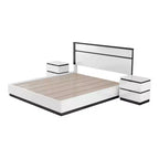Lit moderne 3 pièces grand lit/grand lit avec 2 tables de chevet blanc/gris métallisé : contemporain