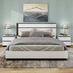 Lit moderne 3 pièces grand lit/grand lit avec 2 tables de chevet blanc/gris métallisé : contemporain