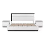 Lit moderne 3 pièces grand lit/grand lit avec 2 tables de chevet blanc/gris métallisé : contemporain