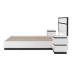 Lit moderne 3 pièces grand lit/grand lit avec 2 tables de chevet blanc/gris métallisé : contemporain