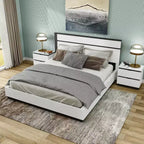 Lit moderne 3 pièces grand lit/grand lit avec 2 tables de chevet blanc/gris métallisé : contemporain