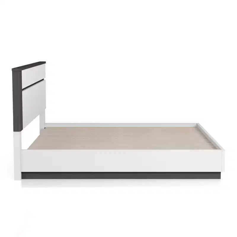 Lit moderne 3 pièces grand lit/grand lit avec 2 tables de chevet blanc/gris métallisé : contemporain