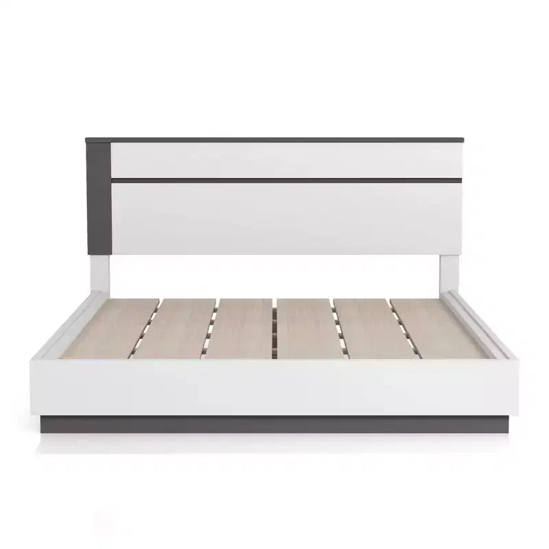 Lit moderne 3 pièces grand lit/grand lit avec 2 tables de chevet blanc/gris métallisé : contemporain
