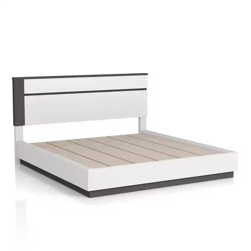 Lit moderne 3 pièces grand lit/grand lit avec 2 tables de chevet blanc/gris métallisé : contemporain