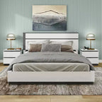 Lit moderne 3 pièces grand lit/grand lit avec 2 tables de chevet blanc/gris métallisé : contemporain