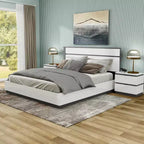 Lit moderne 3 pièces grand lit/grand lit avec 2 tables de chevet blanc/gris métallisé : contemporain