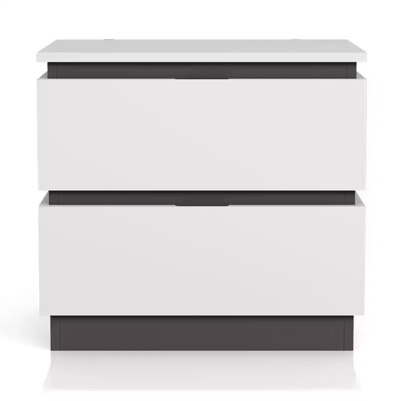Lit moderne 3 pièces grand lit/grand lit avec 2 tables de chevet blanc/gris métallisé : contemporain
