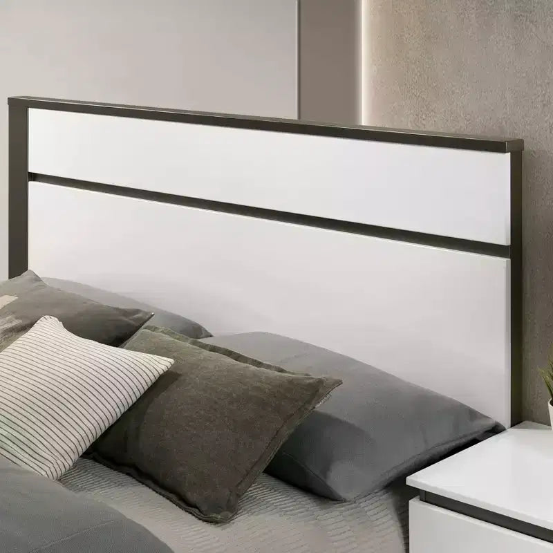 Lit moderne 3 pièces grand lit/grand lit avec 2 tables de chevet blanc/gris métallisé : contemporain