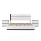 Lit moderne 3 pièces grand lit/grand lit avec 2 tables de chevet blanc/gris métallisé : contemporain