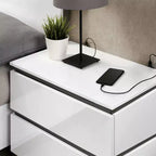 Lit moderne 3 pièces grand lit/grand lit avec 2 tables de chevet blanc/gris métallisé : contemporain
