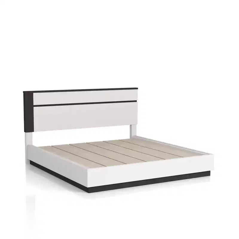 Lit moderne 3 pièces grand lit/grand lit avec 2 tables de chevet blanc/gris métallisé : contemporain