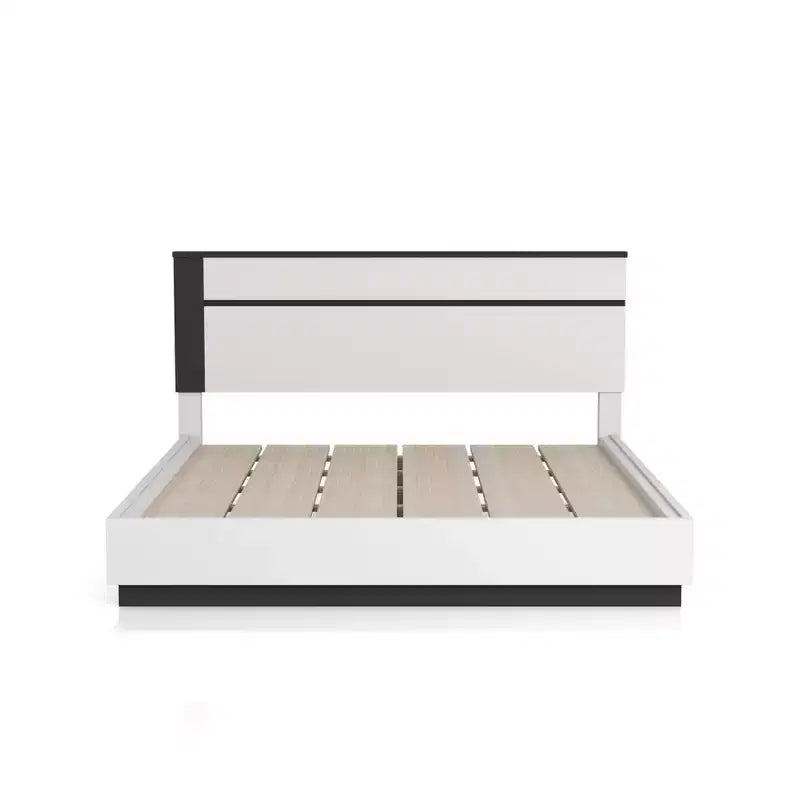 Lit moderne 3 pièces grand lit/grand lit avec 2 tables de chevet blanc/gris métallisé : contemporain