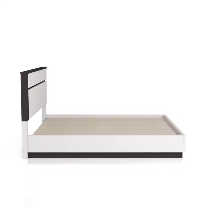 Lit moderne 3 pièces grand lit/grand lit avec 2 tables de chevet blanc/gris métallisé : contemporain