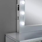 Ensemble de chambre 6 pièces lit California King Argent/Gris : Design glamour, bordures miroir, capitonné
