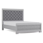 Ensemble de chambre 6 pièces lit California King Argent/Gris : Design glamour, bordures miroir, capitonné