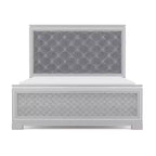 Ensemble de chambre 6 pièces lit California King Argent/Gris : Design glamour, bordures miroir, capitonné