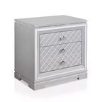 Ensemble de chambre 6 pièces lit California King Argent/Gris : Design glamour, bordures miroir, capitonné