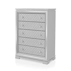 Ensemble de chambre 6 pièces lit California King Argent/Gris : Design glamour, bordures miroir, capitonné