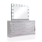 Ensemble de chambre 6 pièces lit California King Argent/Gris : Design glamour, bordures miroir, capitonné