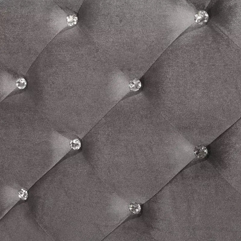 Ensemble de chambre 6 pièces lit California King Argent/Gris : Design glamour, bordures miroir, capitonné