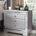 Ensemble de chambre 6 pièces lit California King Argent/Gris : Design glamour, bordures miroir, capitonné