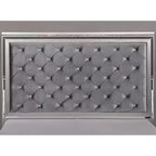 Ensemble de chambre 6 pièces lit California King Argent/Gris : Design glamour, bordures miroir, capitonné