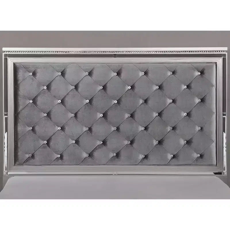 Ensemble de chambre 6 pièces lit California King Argent/Gris : Design glamour, bordures miroir, capitonné