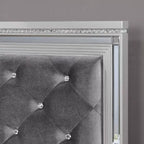 Ensemble de chambre 6 pièces lit California King Argent/Gris : Design glamour, bordures miroir, capitonné