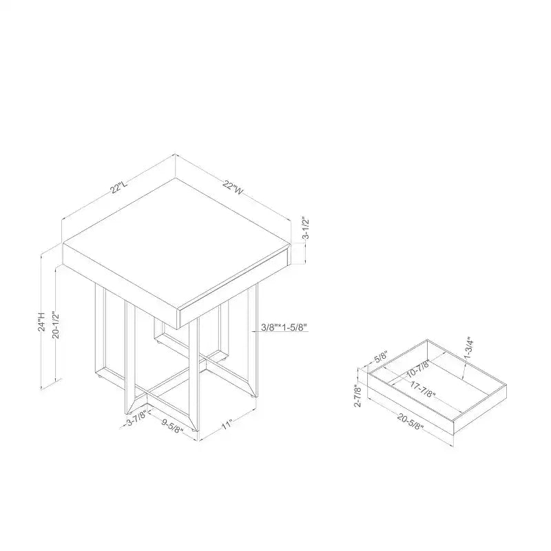 Table d'appoint contemporaine 1 tiroir Gris/Métal gomme