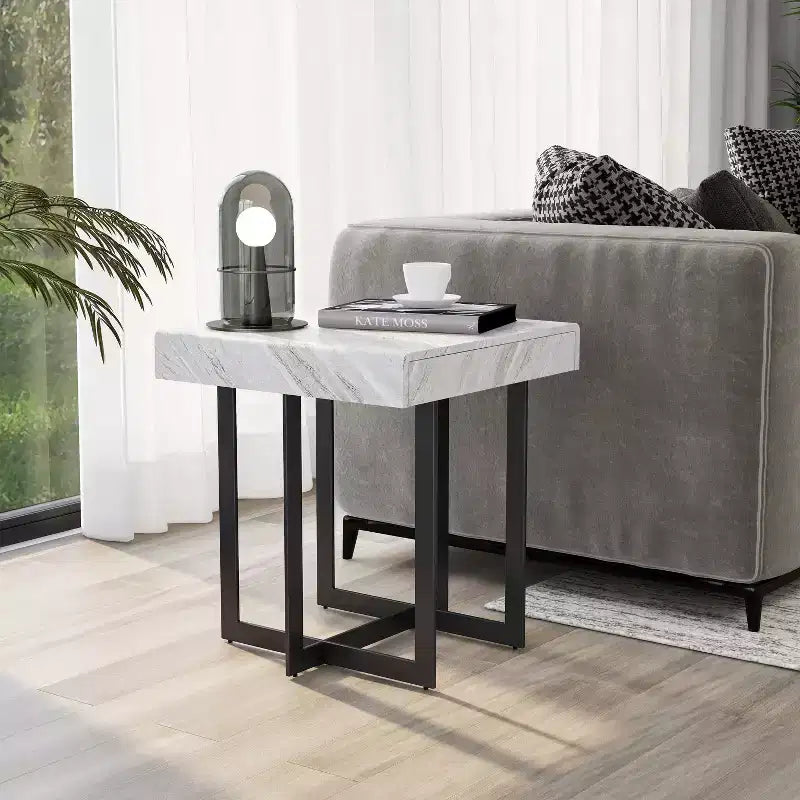 Table d'appoint contemporaine 1 tiroir Gris/Métal gomme