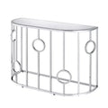 HOMES: Inside + Out Oakmonte Mirrored Semi Circle Sofa Table Chrome: Luxury Glam Style, Tempered Glass Top, Steel Frame