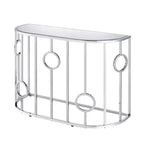 HOMES: Inside + Out Oakmonte Mirrored Semi Circle Sofa Table Chrome: Luxury Glam Style, Tempered Glass Top, Steel Frame