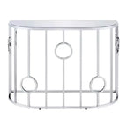 Table console demi-cercle miroir Chrome : Style glamour de luxe, Plateau en verre trempé, Structure en acier