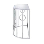 Table console demi-cercle miroir Chrome : Style glamour de luxe, Plateau en verre trempé, Structure en acier