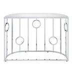 Table console demi-cercle miroir Chrome : Style glamour de luxe, Plateau en verre trempé, Structure en acier