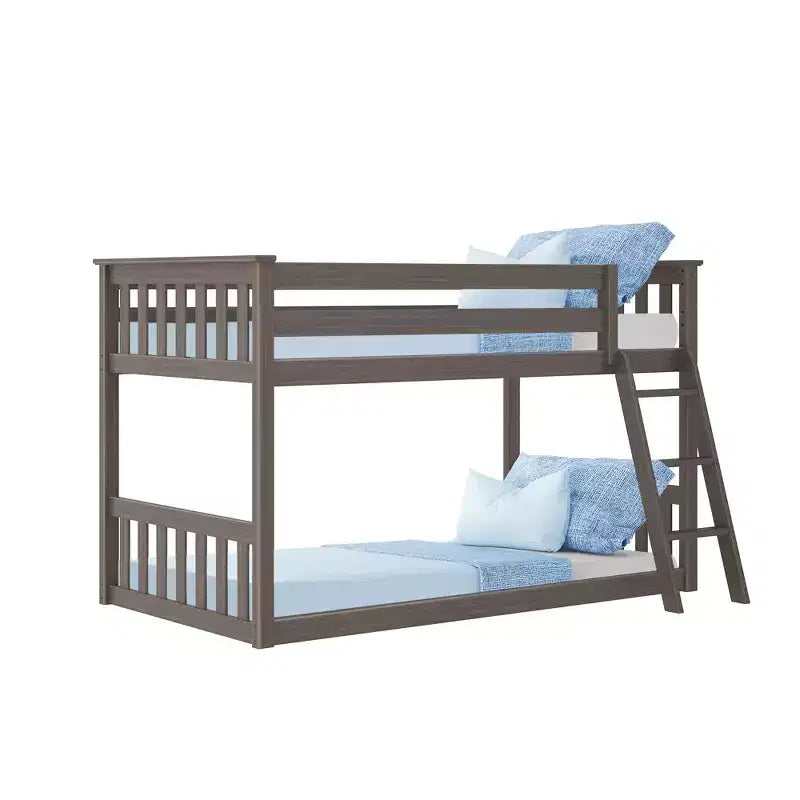 Lit superposé enfant double, lit superposé bas en bois massif avec échelle pour petite pièce
