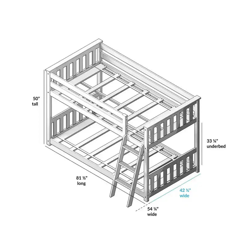 Lit superposé enfant double, lit superposé bas en bois massif avec échelle pour petite pièce