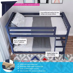 Lit superposé enfant double, lit superposé bas en bois massif avec échelle pour petite pièce