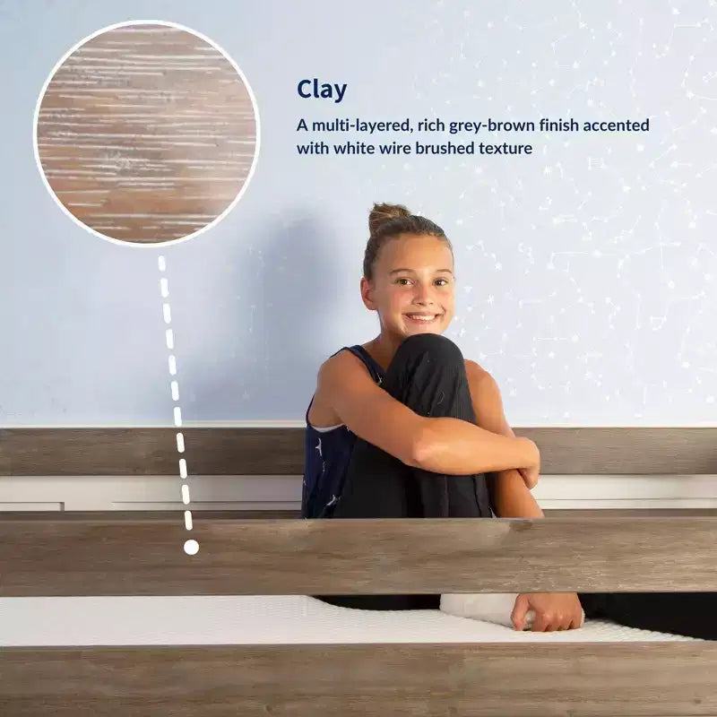 Lit superposé enfant double, lit superposé bas en bois massif avec échelle pour petite pièce